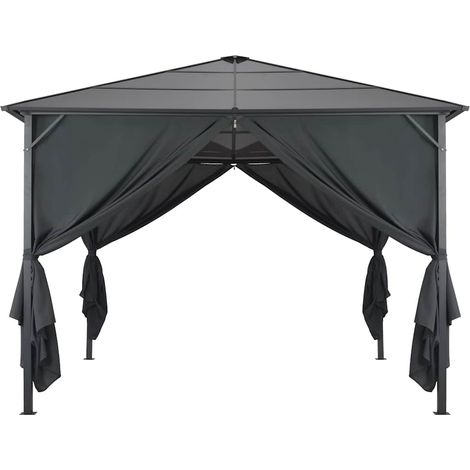 Tonnelle Barnum de Jardin, Pavillon, Pergola, Tente de jardin, avec rideau Aluminium 3x3 m Noir OIB8001E (1/5)