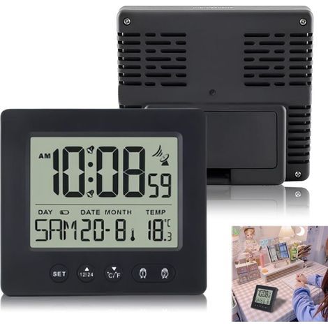 Radio-controlled digital alarm clock with light: travel alarm clock, automatic radio-controlled clock, digital alarm clock with two independent alarms (1/4)