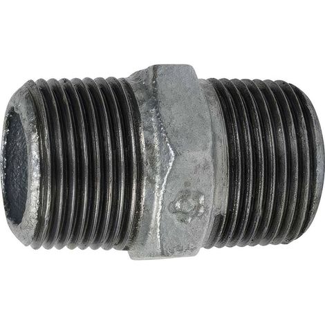 Mamelon Mâle-Mâle en Fonte Malléable Galvanisée 1/4''