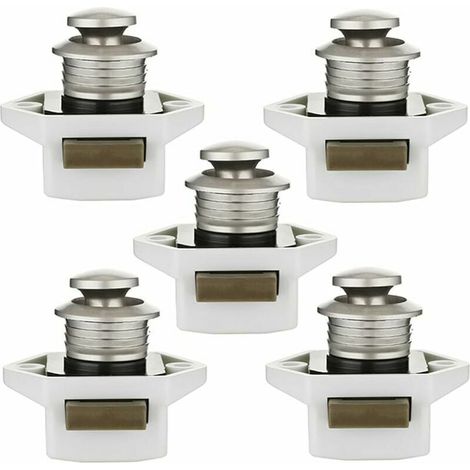 Loquet à bouton-poussoir, loquet sans clé 20 mm, lot de 5, loquet de porte d'armoire, loquet de verrouillage de meuble pour camping-car, caravane, tiroir, camping-car (blanc) (1/4)