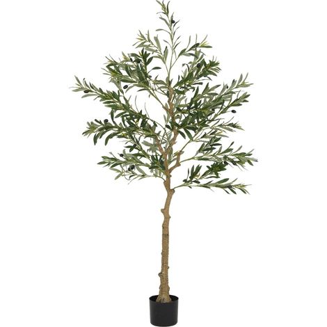 Árbol de olivo artificial 150 cm con 720 hojas y maceta estable verde (1/5)