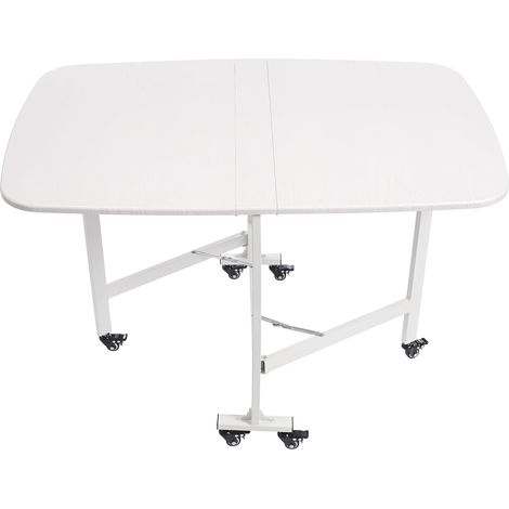 Mesa de comedor blanca multifuncional, mesa de cocina plegable con 6 ruedas apta para jardín, dormitorio o sala de estar 120 x 80 x 75 cm. (1/5)