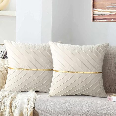 Coussin Beige en Velours 45x45cm, Doux et Décoratif pour Canapé, Lit, Bureau ou Voiture Ensemble de 2
