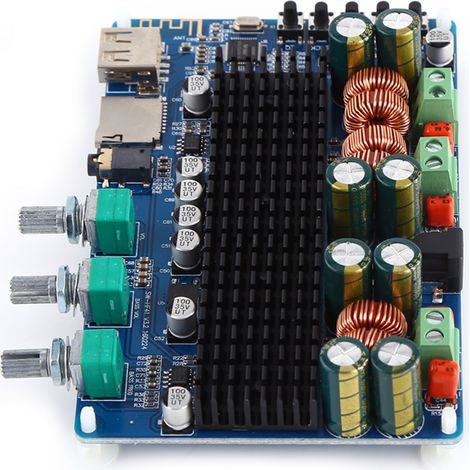 Carte d'amplification numérique 2.1 canaux avec Bluetooth, entrée USB et carte TF, puissance stéréo 50 W + 50 W et sortie subwoofer 100 W. (1/5)