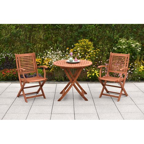 Cordoba Set 3tlg 2 Sessel Klapptisch Ø 65cm Eukalyptus