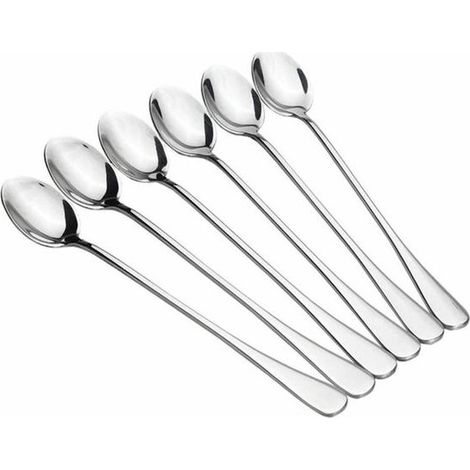 Lot de 6 cuillères à latte macchiato - Cuillères longues en acier inoxydable - Pour yaourt, dessert, café - Couverts (1/4)