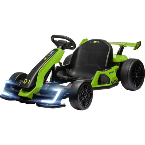 Kart eléctrico infantil 24 V, go-kart de carreras con función derrape y 2 motores, asiento ajustable y arranque progresivo, plástico, verde (1/5)