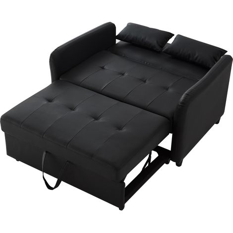 2-Sitzer-Schlafsofa aus schwarzem PU, ausziehbar, mit 3-fach verstellbarer Rückenlehne (1/5)