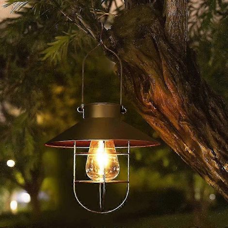 Lanterne Solaire Suspendre Avec CrochetLampe Solaire Led Vintage Avec Cage En Acier Blanc ChaudLanterne Solaire Tanche Pour JardinCourTerras (1/5)