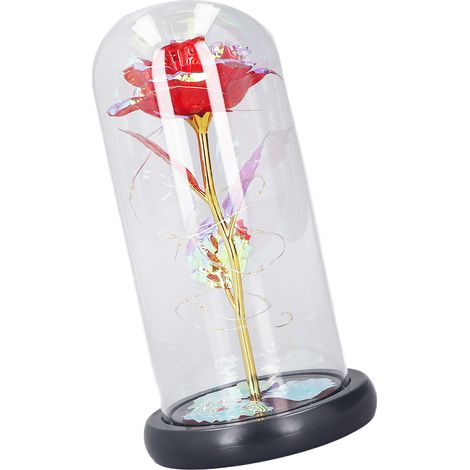 Décoration en verre en forme de fleur pour la Saint-Valentin, avec des lumières LED colorées et des ornements de roses en feuille d'or pour votre petite amie, dans une mosaïque or et rouge. (1/5)