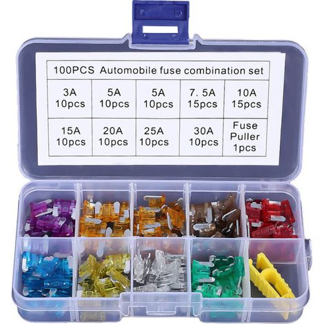 100 PCS 12V-32V Basse Profil Fusibles Mécaniques de Voiture pour Véhicule Auto Moto Bateau Camion, Assortiment Voiture Fusible à Lame Small, 3A -30A