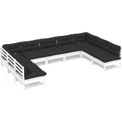 Muebles de jardín 9 pzas y cojines blanco madera maciza de pino vidaXL (1/5)
