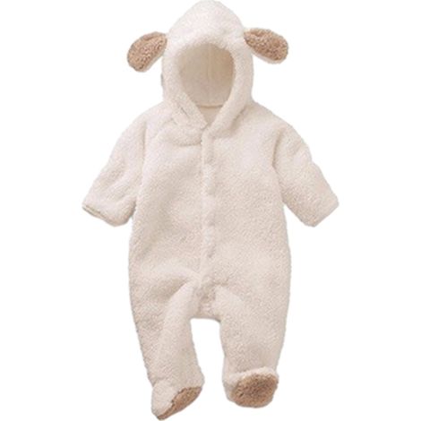 1 grenouillère d'hiver, en cuir d'agneau, pour bébé 0-3 mois, blanc/rose/kaki/gris, look ourson, usage quotidien et festif (1/5)