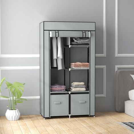 Dressing en tissu 5 compartiments avec barre de penderie, gris clair HAVRYA (1/5)