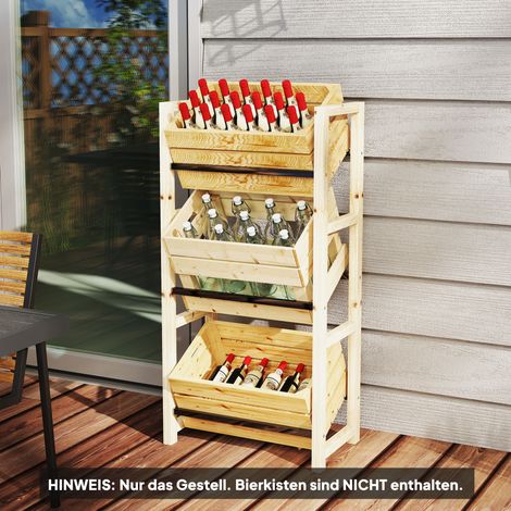 Getränkekistenregal für 3 Getränkekisten Getränkeregal Holz Kistenregal mit 3 Ebenen 56 x 32 x 112 cm Naturholz