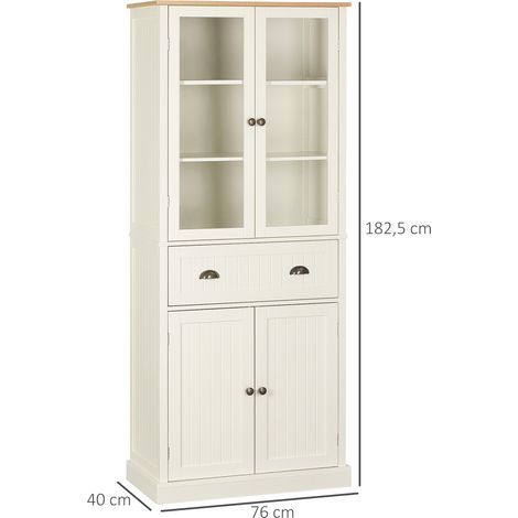 Credenza da cucina HOMCOM, mobile alto per sala da pranzo con vetrina, cassetto e armadietto con ante, 76x40x182,5 cm, crema (1/5)
