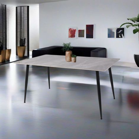 Tavolo con piano in ceramica effetto marmo grigio lucido 160x90 cm - Mila (1/5)