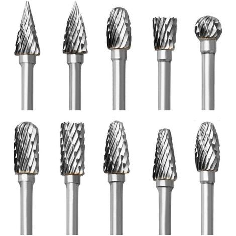 Jeu de Fraises Rotatives en Carbure, 10 pièces Double Coupe Fraises pour Dremel Accessoires avec Tige Sculpture sur bois, Perçage, Gravure, Polissage de Métal (1/5)