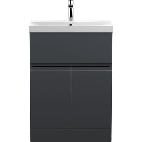 Hudson Reed Urban Satin Soft Black 600mm Floor Standing Single Drawer 2 Door Vanity Unit and Thin Edge Ceramic Basin - URB1403D (1/5)