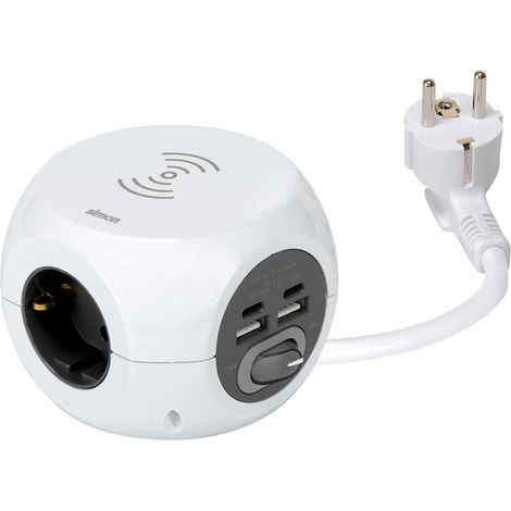 Multiprise avec USB, 8 Prises de Charge, Voleur de Prises avec Interrupteur, Charge sans Fil Smartphones, Couleur Blanche (1/5)