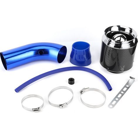 Kit d'admission d'air froid Kit de tuyau en aluminium de filtre d'admission d'air froid de voiture en Fiber de carbone avec filtre à Air Kit universel 76mm/3in(M + Bleu) (1/5)