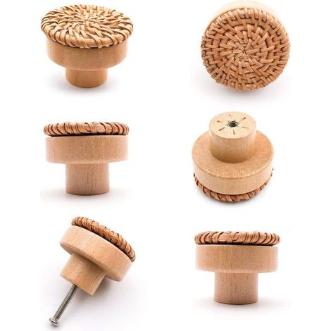 6 pièces Poignée meuble bois Poignée tiroir en bois Boutons de meuble -convient pour armoires de cuisine, poignées de porte, tiroirs et salon 40 x 30 mm (1/5)