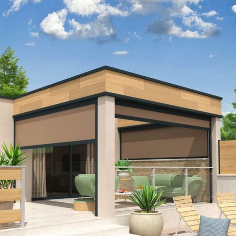 Toldo vertical compatible con pérgola LEVANTE y AIGUABLAVA 3,50x2,50 M (Motorizada con mando a distancia - Gris antracita estructurado RAL7016ST - Topo) (1/5)