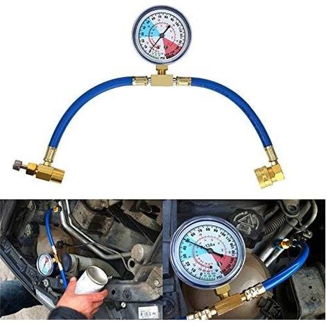 Kit de recharge R134A pour climatisation de voiture – Adaptateur rapide avec jauge – Tuyau en caoutchouc haute qualité – Soupape de sécurité intégrée