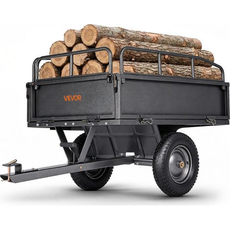 Remorque à Benne Basculante, 283 L, Remorque de Tracteur Tondeuse à Gazon de Jardin en Acier, Capacité de Charge 226,8 kg, avec Pneus 35,56 cm, Chariot de Transport à Déversement pour VTT, UTV (1/5)
