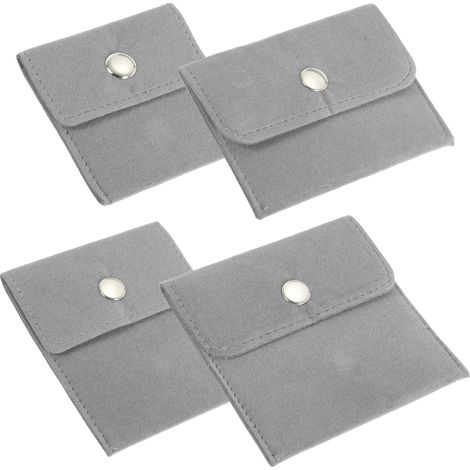 Ensemble de rangement pour bijoux, 4 pochettes en velours de tailles différentes avec fermeture à pression, sac de rangement portable pour boucles d'oreilles, bracelets, colliers, bagues, montre, gris