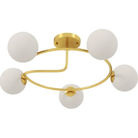 Lampada da soffitto 20W con 5 portalampade G9, design moderno oro e bianco, Ø64 cm (1/5)