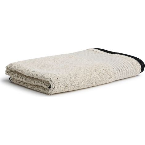 Drap de Douche 90% Coton, 10% Lin, Beige Naturel/Noir, 80 x 150 cm (1/5)