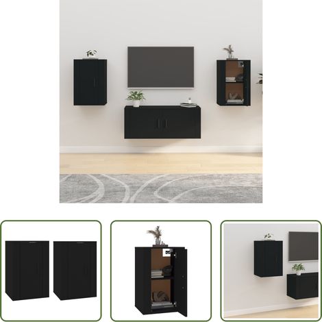 Meuble tv mur - Meubles TV muraux 2 pcs Noir 40x34,5x60 cm (1/5)