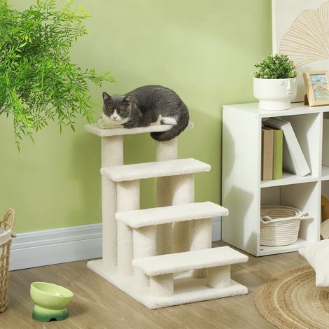 Haustiertreppe 4 Stufen Plüsch Beige 63,5 x 43 x 60 cm 10 kg OKMYHOME (1/5)