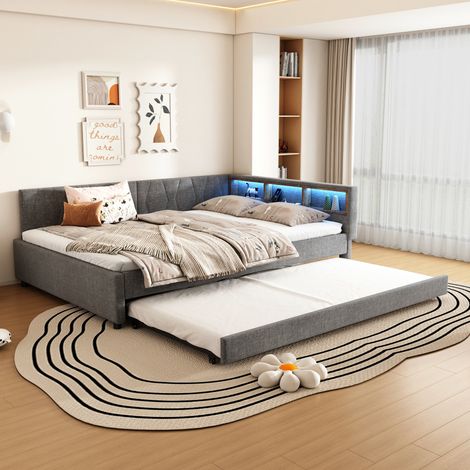 lit adulte double rangement extensible 140x200 gris OKMYHOME (1/5)