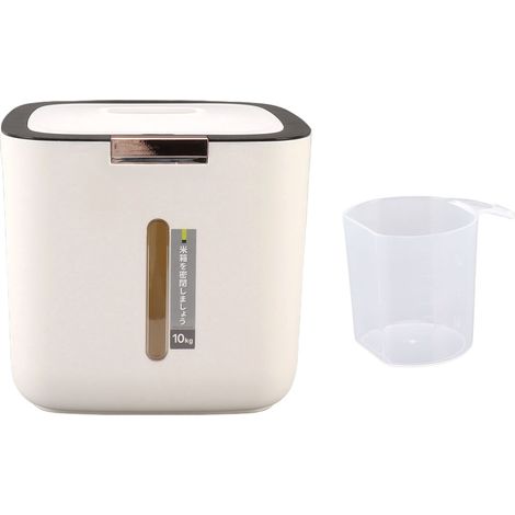 Récipient de stockage de riz 22 lb, capacité de conservation des céréales, PP alimentaire épais, sceau étanche, avec gobelet doseur et couvercle, noir (1/5)