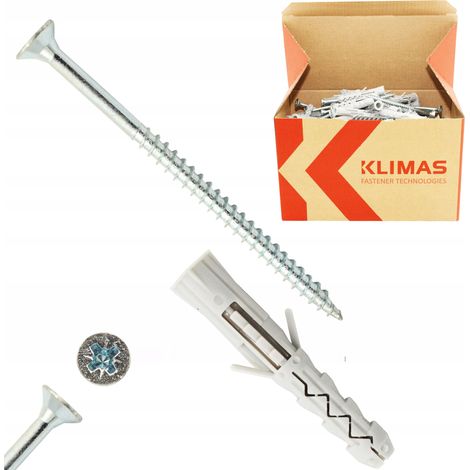 Chevilles A Expansion Klimas 10 x 60 Avec Vis 6 x 80, Tete Fraisee PZ3, Lot De 100