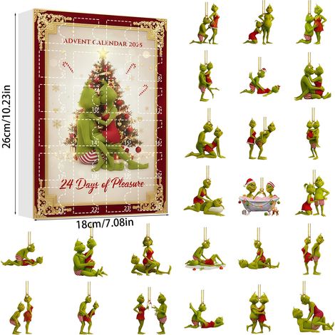 Calendrier de l'Avent de Noël en boîte surprise, 24 décorations plates en acrylique, thèmes assortis, coffret cadeau pour le compte à rebours des fêtes (1/5)
