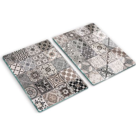 Planche de cuisine, couvre plaque, verre planche découper, verre trempé – 2 x 40 x 52 cm - Carreaux de céramique (1/5)