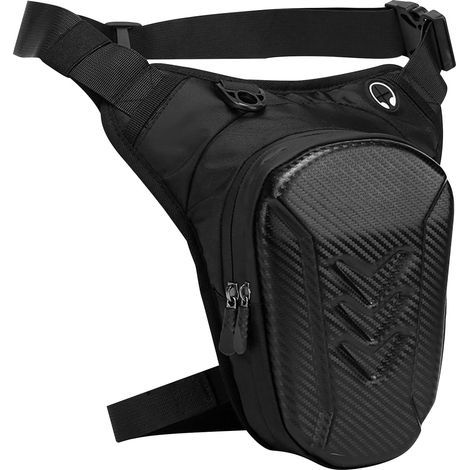 Sacoche de jambe pour moto pour hommes et femmes : Sacoche de jambe et sac de taille 2 en 1 avec ceinture de hanche réglable, sacoche de jambe à coque rigide avec 2 compartiments, sacoche de (1/5)