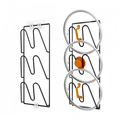 Support de Couvercle de Casserole, 3 Fentes 2 Pièces Organisateur de Couvercle de Casserole Support de Couvercle en Métal pour Mur de Porte D'Armoire (1/5)