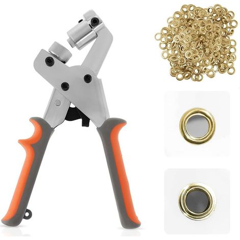 1 Kit œillets, 300 œillets dorés 10,5mm, pince manuelle acier, pour cuir, toile, bâches (1/5)