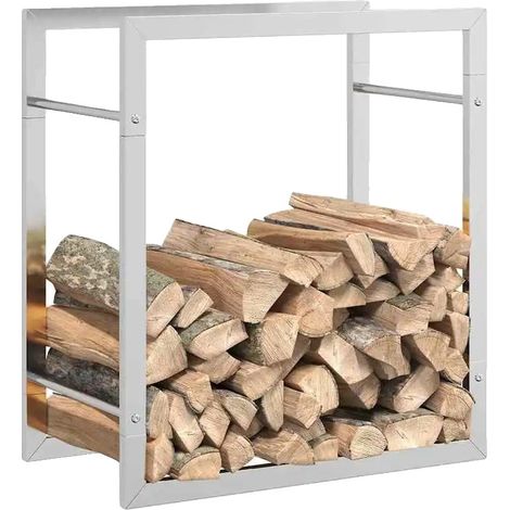Soporte para leña, acero inoxidable, elegante diseño exterior, blanco. (1/2)