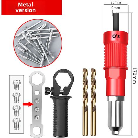 Pistolet à riveter électrique – alliage aluminium – tête conversion, 200 rivets, 2 forets hélicoïdaux, machine à clouer (1/5)