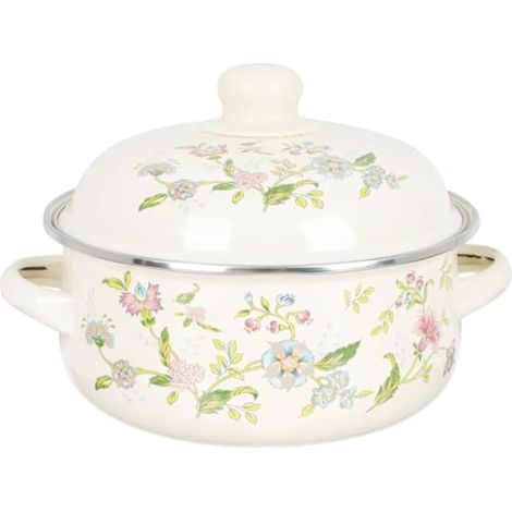 Marmite en émail - Casserole à fond plat - Compatible gaz et électrique - Idéale pour les pâtes et les soupes (1/5)