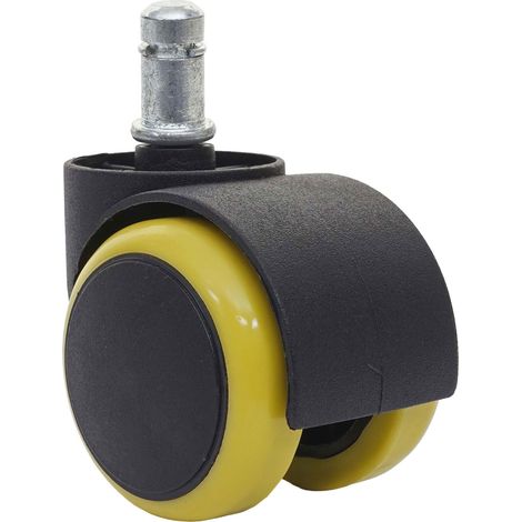 5x roulettes pour sol dur HWC-H86, roulettes pour chaise de bureau, 150kg capacité de charge 50mm - jaune (1/5)