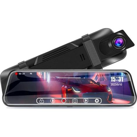 Espejo retrovisor digital con DVR integrado, cámara de salpicadero y cámara de marcha atrás – Pantalla táctil de 10". (1/2)