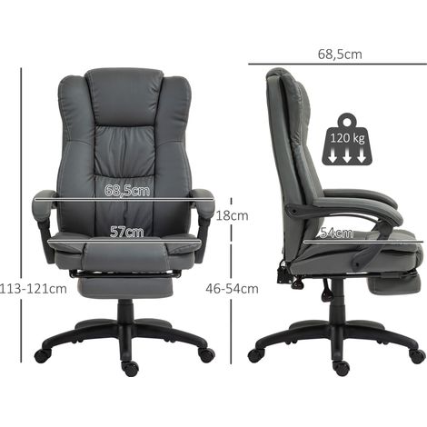 Fauteuil de direction ergonomique, siège pivotant inclinable avec massage et vibration, hauteur réglable, repose-pieds et appui-tête intégrés, similicuir gris anthracite, dimensions 68,5 x 68,5 x 113- (1/5)