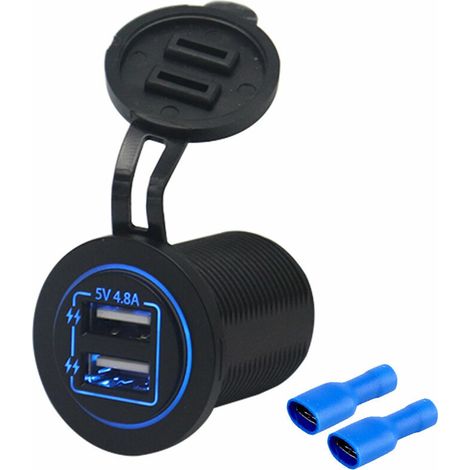 Dual USB Charger Socket Waterproof Socket 4.8A/5V LED Indicator for 12/24V Car RV Boat ATV Motorcycle Marine Blue (1/5)