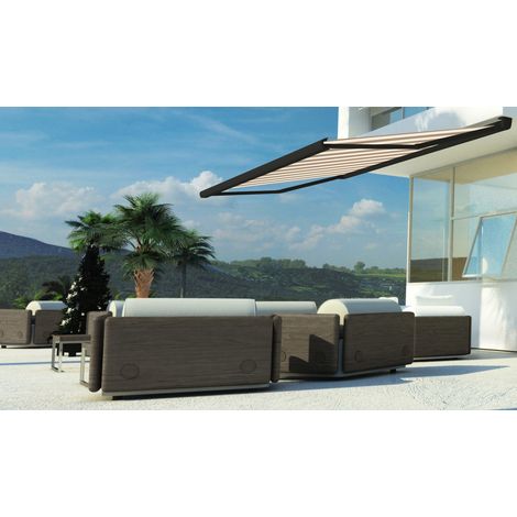 STORE DE TERRASSE COFFRE INTEGRAL MOTORISE RAL ANTHRACITE 2,5 X 2 TOILE DICKSON® CREME-BRUYERE (1/5)